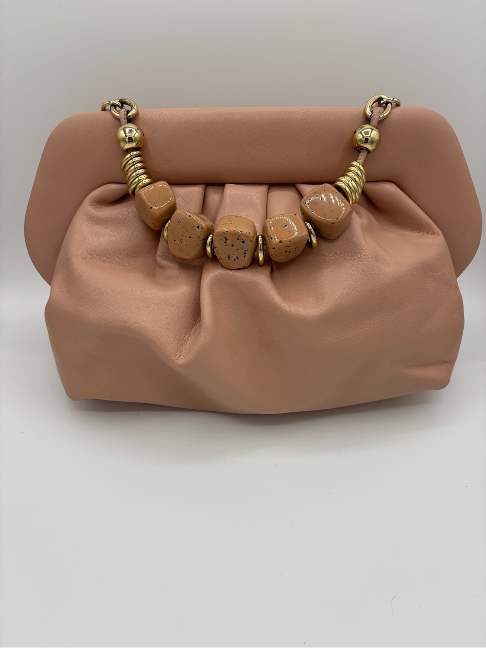 Stone Rose Bios Bag/Clutch with Beaded Handle by: THEMOIRe